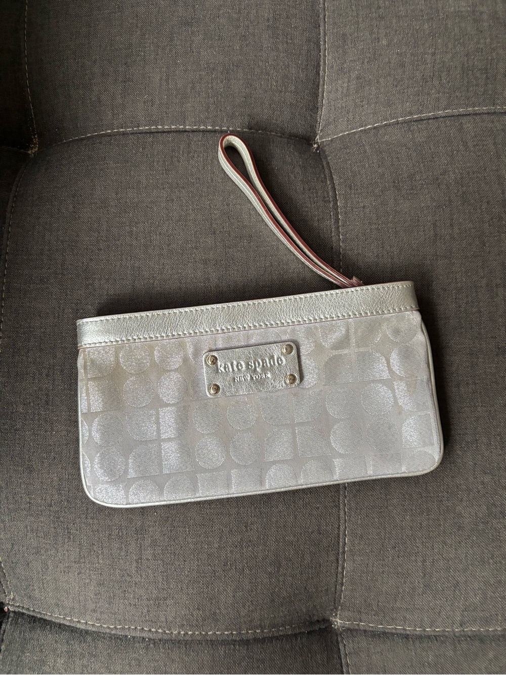 kate spade Metallic Silver Logo Wristlet Clutch